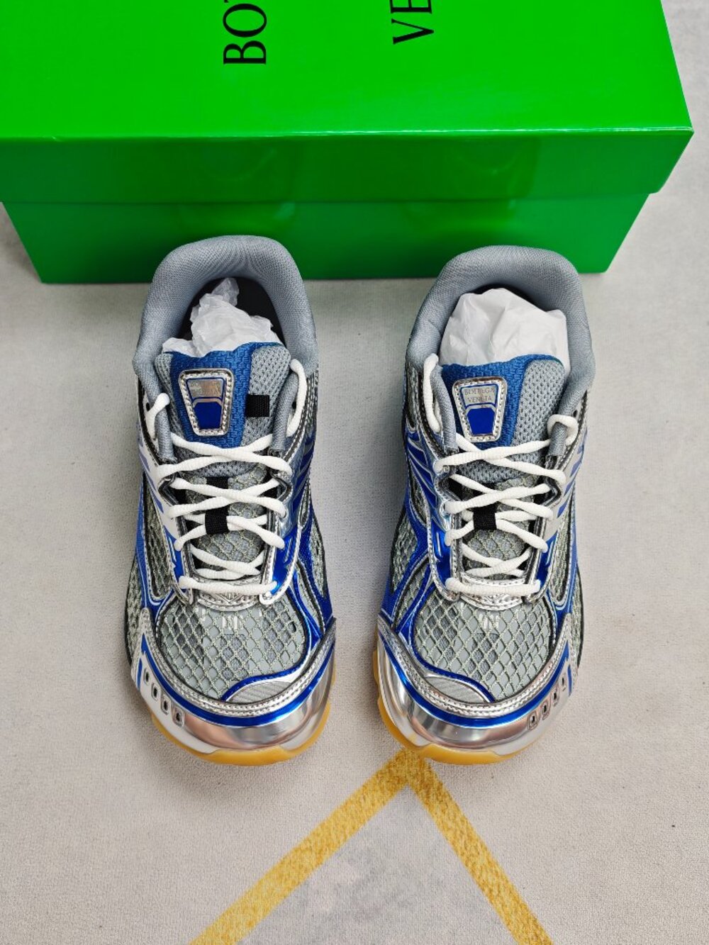 Bottega Veneta Orbit Sneakers Blue Silver Mesh & Metallic